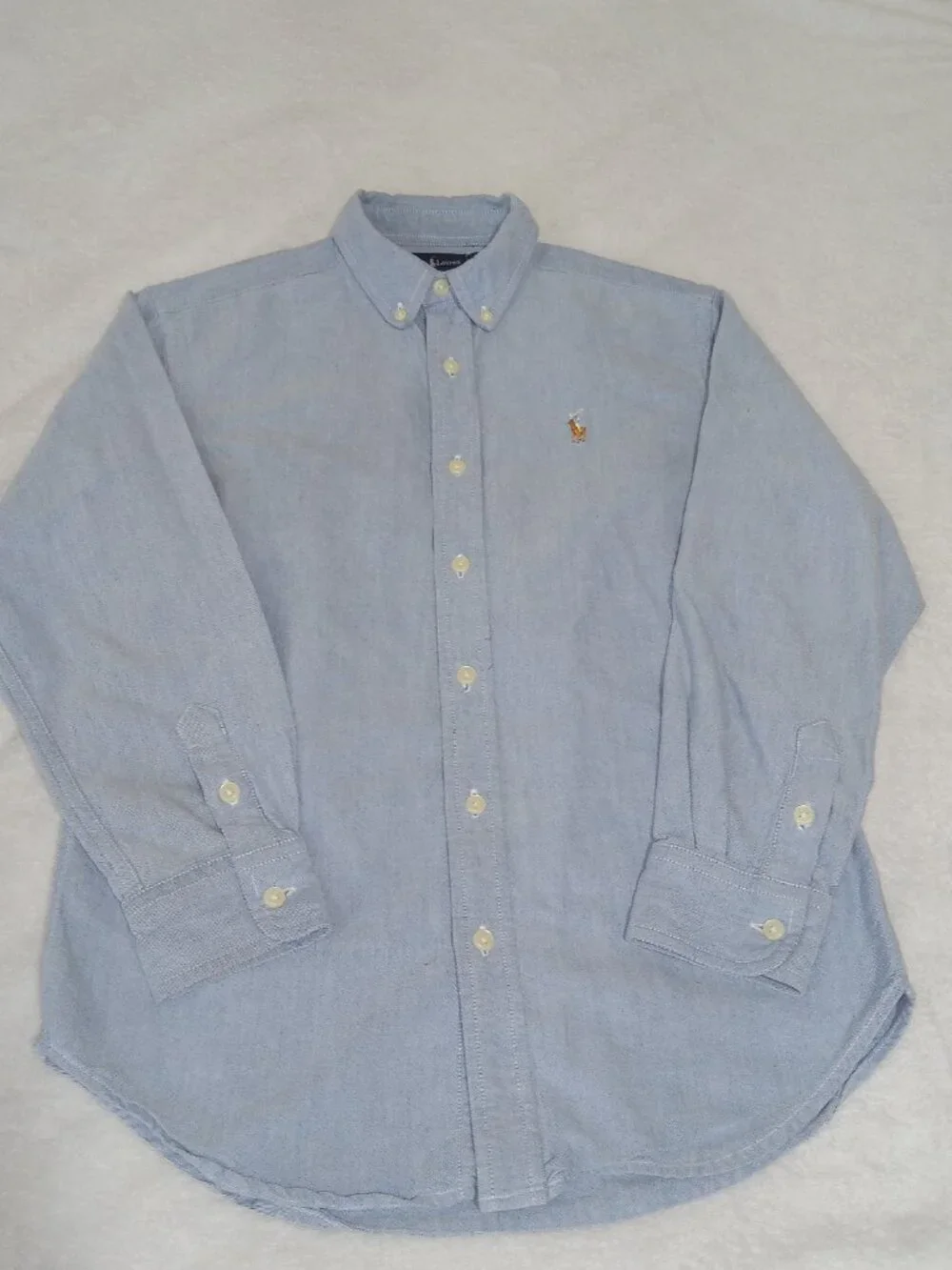 Ralph Lauren Boy's Size 12 Chambray Blue Cotton Button Down Polo Preppy